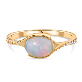 Nat&uuml;rlicher, &auml;thiopischer Welo Opal und Zirkon Ring, 925 Silber vergoldet - 0,99 ct.