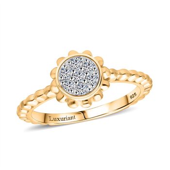 LUXURIANT SI-GH Labor Diamant Ring, 925 Silber 750 Gelbgold Vermeil - 0,15 ct.