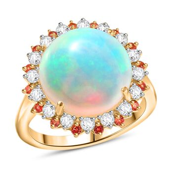 Luxuriant - AAA Nat&uuml;rlicher, &auml;thiopischer Welo Opal, Padparadscha Saphir, Lab Grown Diamant Ring 585 Gold (Gr&ouml;&szlig;e 19.00) ca. 6.72 ct