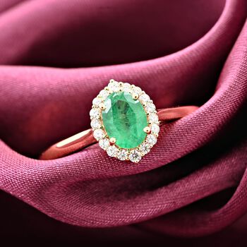 AAA Kagem sambischer Smaragd und Diamant Ring in 585 Gold - 1 ct.
