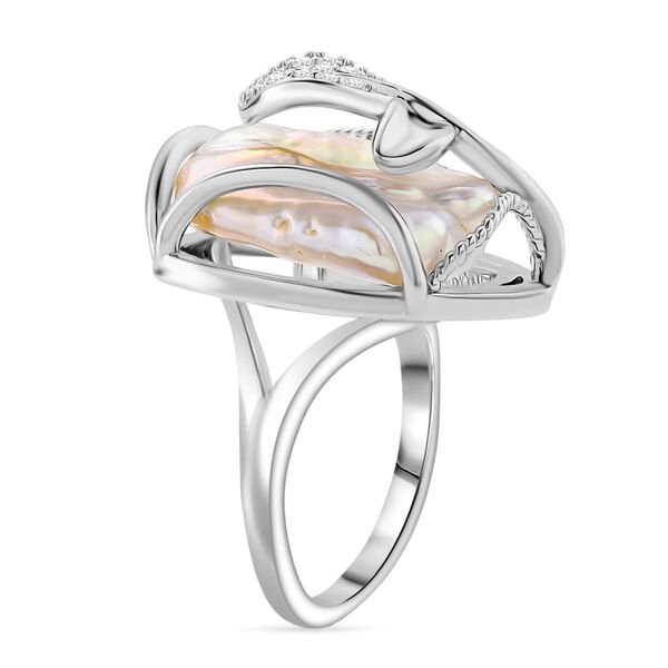 Wei&szlig;e S&uuml;&szlig;wasserperle und Zirkonia Ohrringe und flexibler Ring image number 12
