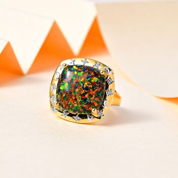 Labor erstellt schwarzen Opal, Wei&szlig;er Zirkon Ring 925 Silber  (Gr&ouml;&szlig;e 16.00) ca. 5,10 ct