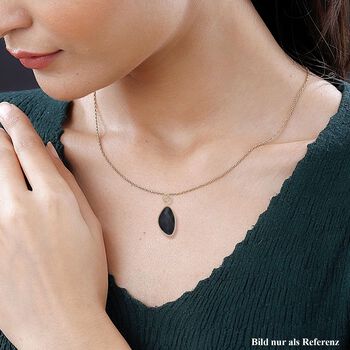 Schwarz gef&auml;rbter Achat, Wei&szlig;er Zirkonia Anh&auml;nger mit Kette, ca. 18.00 ct