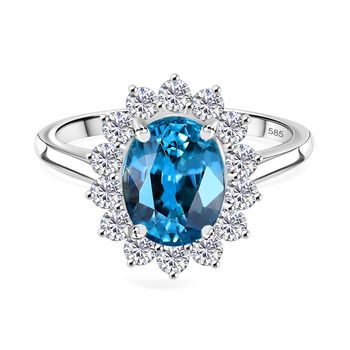 LUXURIANT AAA Ratnakiri blauer Zirkon und VS Labor Diamant Ring in 585 Wei&szlig;gold - 5,27 ct.