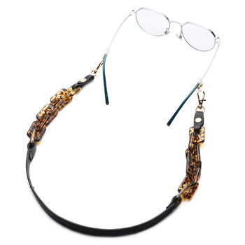 Brillenkette, Leopardenmuster, Schwarz und Gold