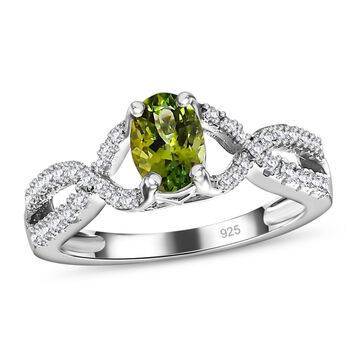 Nat&uuml;rlicher AA Calabar-Turmalin, Wei&szlig;er Zirkon Ring, 925 Silber platiniert, (Gr&ouml;&szlig;e 18.00) ca. 3.36 ct