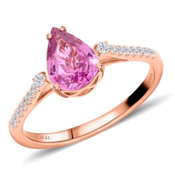 ILIANA AAA Rosa Saphir, Wei&szlig;er Diamant AGI zertifiziert und gepr&uuml;ft Ring 750 Rosa Gold (Gr&ouml;&szlig;e 18.00) ca. 1.25 ct