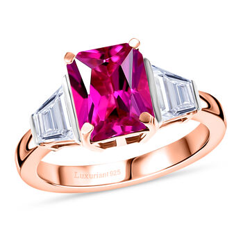 LUXURIANT - AAA Lab Created Rosa Saphir, Moissanit Ring 925 Silber (Gr&ouml;&szlig;e 17.00) ca. 3.92 ct