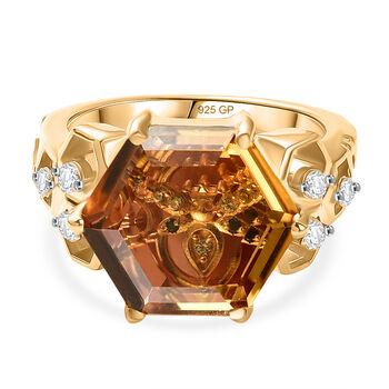 GP Trionfo Kollektion - Citrin, Wei&szlig;er Zirkon Ring 925 Silber 750 Gelbgold Vermeil (Gr&ouml;&szlig;e 20.00) ca. 7.38 ct