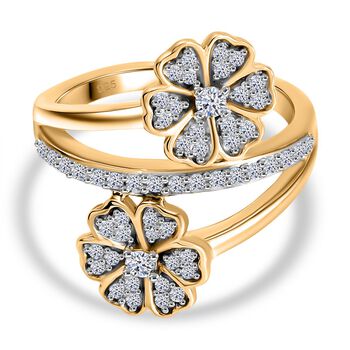 LUXURIANT SI Labor Diamant floraler Bypass-Ring, 925 Silber 750 Gelbgold Vermeil - 0,50 ct.