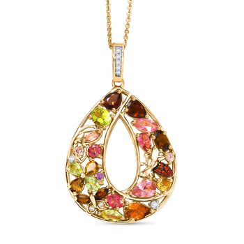 GP Italienische Garten - AA Mehrfarbiger-Turmalin Anh&auml;nger mit Kette, ca. 50 cm 925 Silber 750 Gelbgold Vermeil ca. 3.87 ct