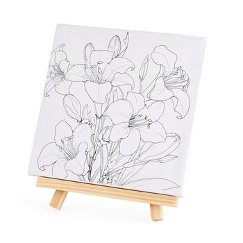 Leinwand-Malset - 3-teiliges Set mit Rosen-, G&auml;nsebl&uuml;mchen- und Lilienmotiv, inklusive Farben, Mischpalette und Pinseln