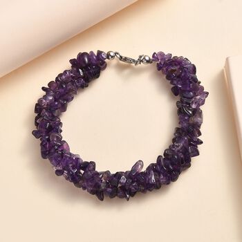 Afrikanischer Amethyst Armband ca. 19 cm 925 Silber rhodiniert ca. 110.00 ct