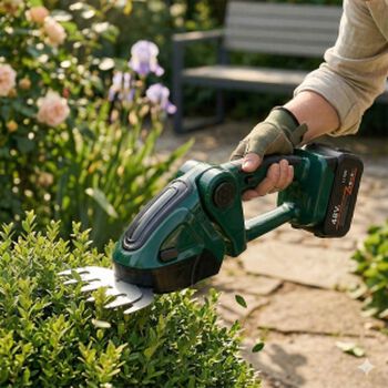 Akku Gras und Strauchschere, 2 in 1 Gartenschneider, 6000mAh, 390W, Gr&uuml;n