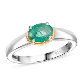 Gemfields Kagem Sambischer Smaragd Ring 925 Silber Rhodiniert und 750 Gelbgold Vermeil (Gr&ouml;&szlig;e 19.00) ca. 0.75 ct