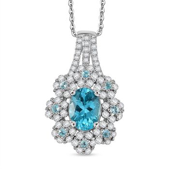 D'Joy AAA Betroka blauer Apatit und Moissanit Ring und Anh&auml;nger mit 50cm Kette