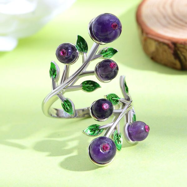 Afrikanischer Amethyst und lila Kristall Ring, Messing (Gr&ouml;&szlig;e 16.50) image number 3