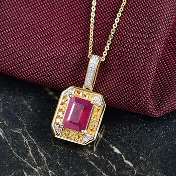 D'Joy AA Afrikanischer Rubin (Fissure gef&uuml;llt), Gelber Saphir Anh&auml;nger mit Kette ca. 50 cm 925 Silber 750 Gelbgold Vermeil ca. 2.81 ct