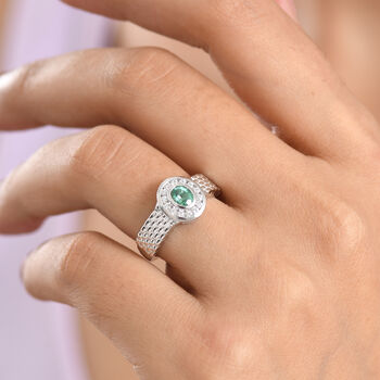 EVER TRUE AA Kagem Sambischer Smaragd, Wei&szlig;er Zirkonia Ring Reine Bronze (Gr&ouml;&szlig;e 18.00) 0.61 ct