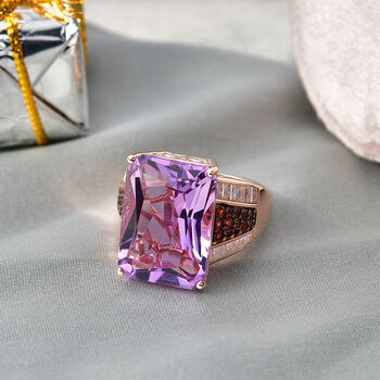 D'Joy Rose De France Amethyst, Moissanit und Mosambik Granat Ring - 17,15 ct.