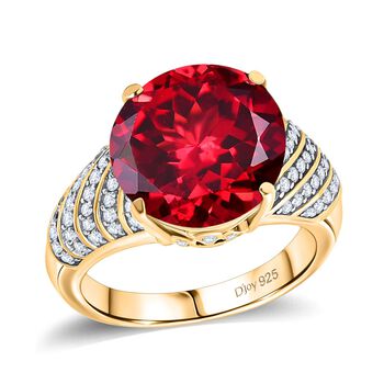 Djoy Lab Created Padparadscha-Saphir, Wei&szlig;er Zirkon Ring 925 Silber 750 Gelbgold Vermeil (Gr&ouml;&szlig;e 17.00) ca. 9,31 ct