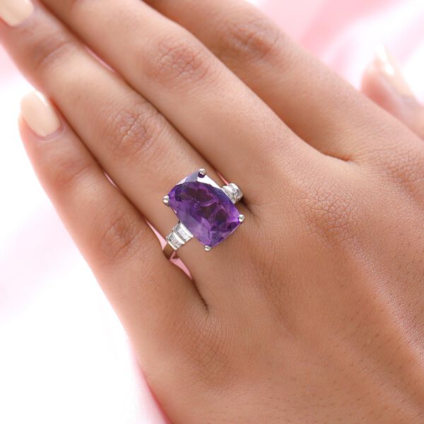 Nat&uuml;rlicher, marokkanischer Amethyst und Diamant-Ring - 7,08 ct. image number 3