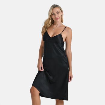 LA MAREY Nachthemd 100% Maulbeerseide, Schwarz, L