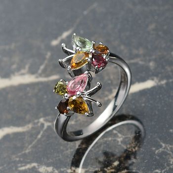 D joy Mehrfarbiger-Turmalin Ring, 925 Silber platiniert (Gr&ouml;&szlig;e 20.00) ca. 1.18 ct