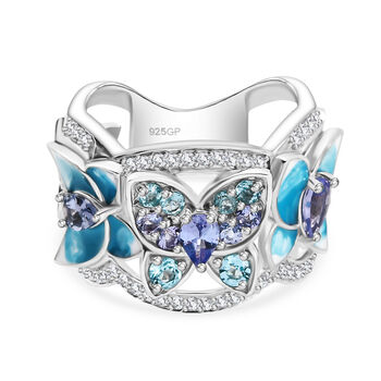GP Trionfo Kollektion - Tansanit, Blauer Apatit Ring 925 Silber rhodiniert (Gr&ouml;&szlig;e 18.00) ca. 1.61 ct