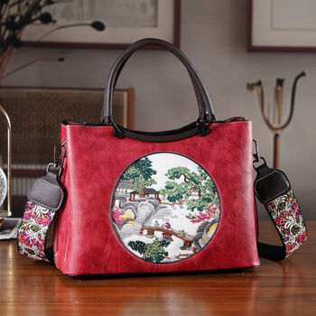 Florale Kunstprint Crossbody Tasche mit gemustertem Schulterriemen, 30x12x22cm, Rot
