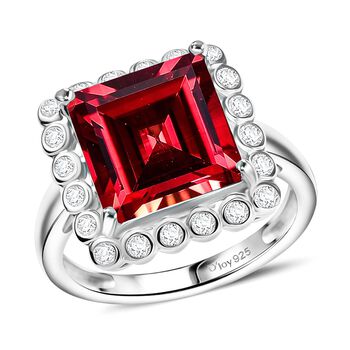 Sunset Serenity - D joy Lab Created Padparadscha-Saphir , Wei&szlig;er Zirkon Ring 925 Silber rhodiniert (Gr&ouml;&szlig;e 16.00) ca. 7.36 ct