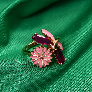 GP Trionfo Kollektion - Leuchtend Orchidee Quarz Triplette, Lotus Granat Ring 925 Silber 750 Ros&eacute;gold Vermeil (Gr&ouml;&szlig;e 18.00) ca. 2.44 ct