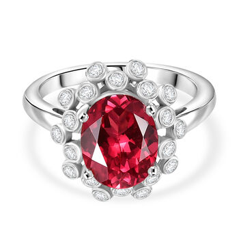 D'joy Lab Grown Padparadscha-Saphir, Wei&szlig;er Zirkon Ring 925 Silber rhodiniert (Gr&ouml;&szlig;e 19.00) ca. 4.02 ct