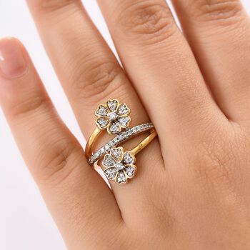 LUXURIANT SI Labor Diamant floraler Bypass-Ring, 925 Silber 750 Gelbgold Vermeil - 0,50 ct.