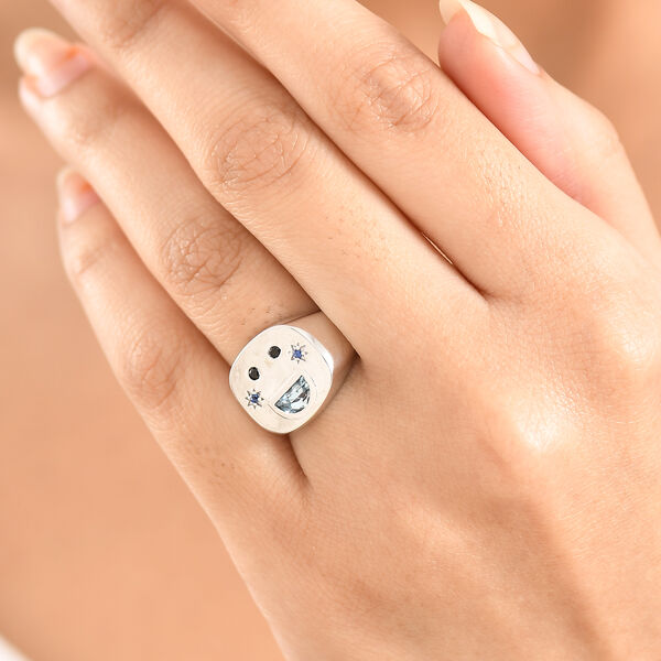 GP Celestial Kollektion- himmelblauer Topas, schwarzer Spinell und blauer Saphir Ring, 925 Silber platiniert - 0,52 ct. image number 4