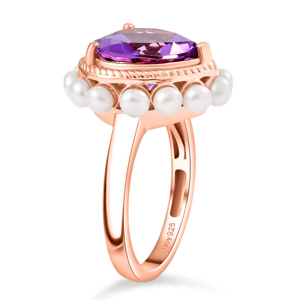 D'Joy AAA Rose De France Amethyst und S&uuml;&szlig;wasser Perle Ring image number 5