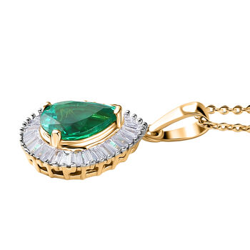 LUXURIANT AAA Labor kolumbianischer Tropfen-Smaragd und Labor Diamant Anh&auml;nger mit 50cm Kette - 1,98 ct.