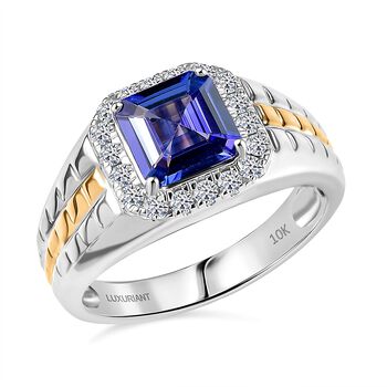 LUXURIANT AAA Tansanit und Labor Diamant Herrenring in 417 Wei&szlig;- und Gelbgold - 3,20 ct.