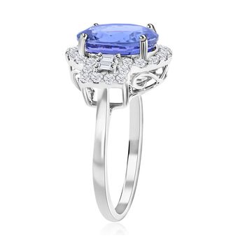 RHAPSODY zertifiziert und gepr&uuml;ft AAAA Tansanit und VS-EF Diamant Ring in 950 Platin - 5,29 ct.