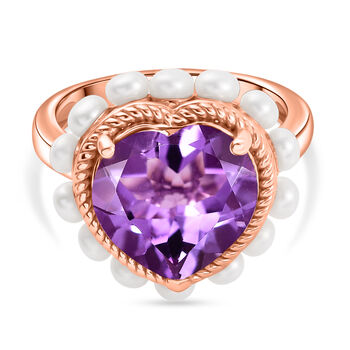 D'Joy AAA Rose De France Amethyst und S&uuml;&szlig;wasser Perle Ring