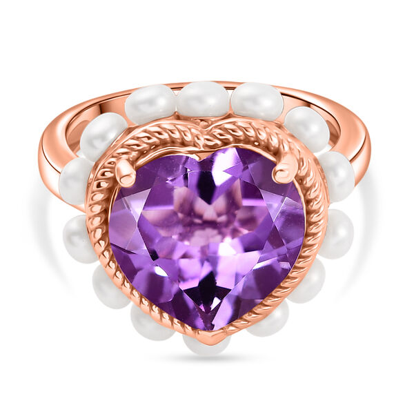 D'Joy AAA Rose De France Amethyst und S&uuml;&szlig;wasser Perle Ring