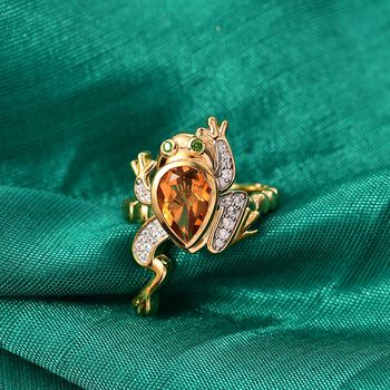 GP - Serra Gaucha Citrin, Wei&szlig;er Zirkon Ring 925 Silber 750 Gelbgold Vermeil (Gr&ouml;&szlig;e 17.00) ca. 1,86 ct