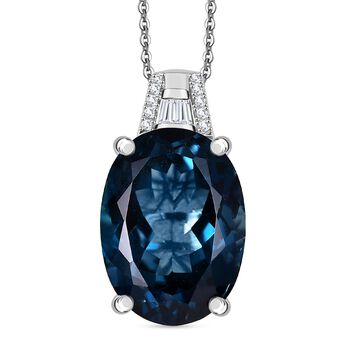 D'Joy London Blautopas und Moissanit Anh&auml;nger mit 50cm Kette - 12,66 ct.