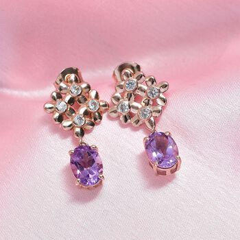 D'Joy AAA Rose De France Amethyst, Wei&szlig;er Zirkon Ohrringe 925 Silber 750 ros&eacute;vergoldet ca. 2.89 ct