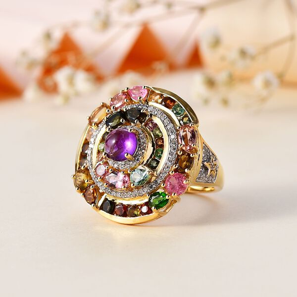 GP Celestial Dream Kollektion- Multi-Turmaline, afrikanischer Amethyst, Zirkon und blauer Saphir-Ring - 6,03 ct. image number 2