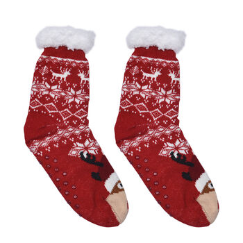 2er-Set - 2 Paar rutschfeste Haus Socken mit warmem Sherpa Futter, Einheitsgr&ouml;&szlig;e Weihnachtsmotiv&nbsp;