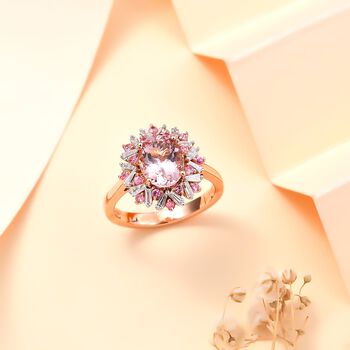 AAA Rosa Morganit, Mahenge Spinell, Wei&szlig;er Diamant AGI zertifiziert Ring 750 Rosa Gold (Gr&ouml;&szlig;e 17.00) ca. 2.52 ct