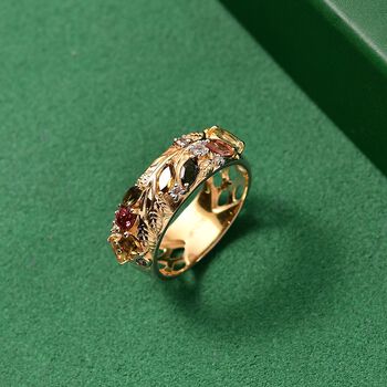 AA Mehrfarbig-Turmalin Ring 925 Silber 750 Gelbgold Vermeil (Gr&ouml;&szlig;e 17.00) ca. 1,30 ct