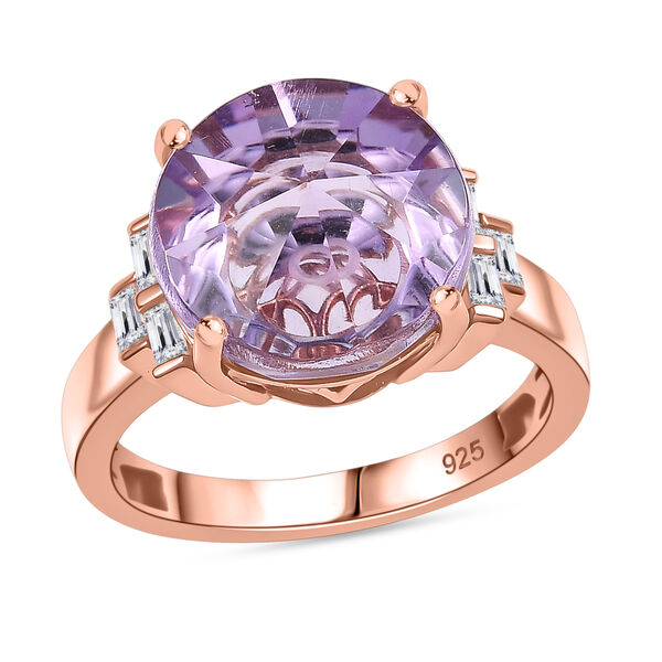 Zeitlose Art Kollektion - AA Rose De France Amethyst, Wei&szlig;er Zirkon Ring 925 Silber 750 ros&eacute;vergoldet (Gr&ouml;&szlig;e 18.00) ca. 6.58 ct image number 4