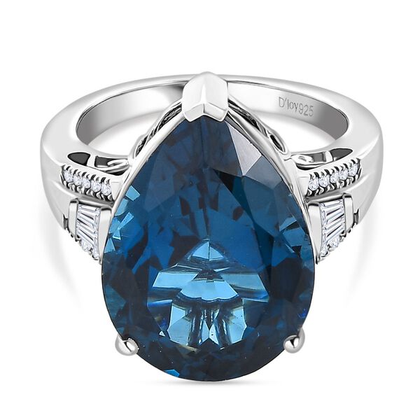 D'Joy London Blautopas und Moissanit Ring - 14 ct.